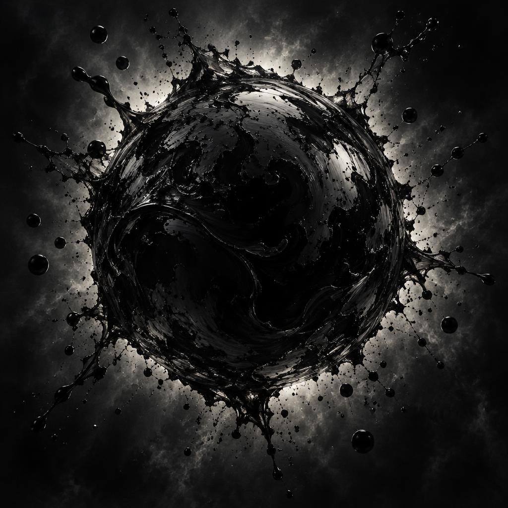 Black orb formed from living ink and radiating splatters