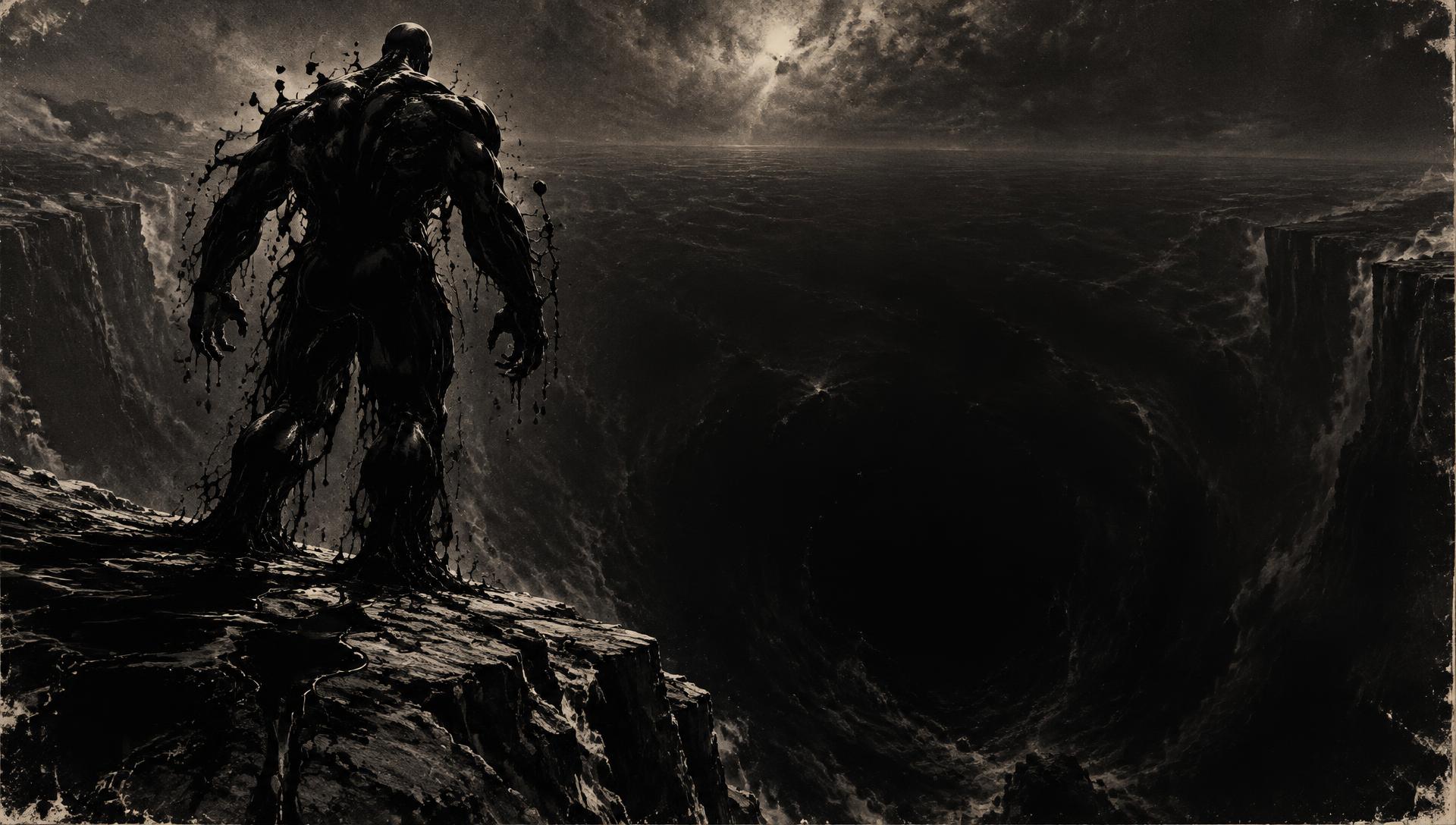 Final splash page — BLOT stands at the edge of a vast darkness